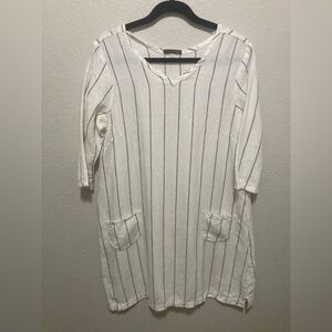 Modaspia French Linen Striped White Tunic Dress Size Large